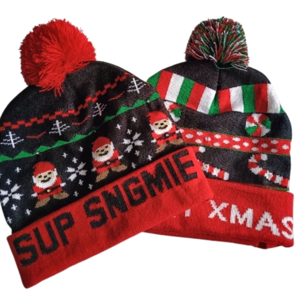 🟣Merry Xmas Beanie Set - Red and Black - Unisex